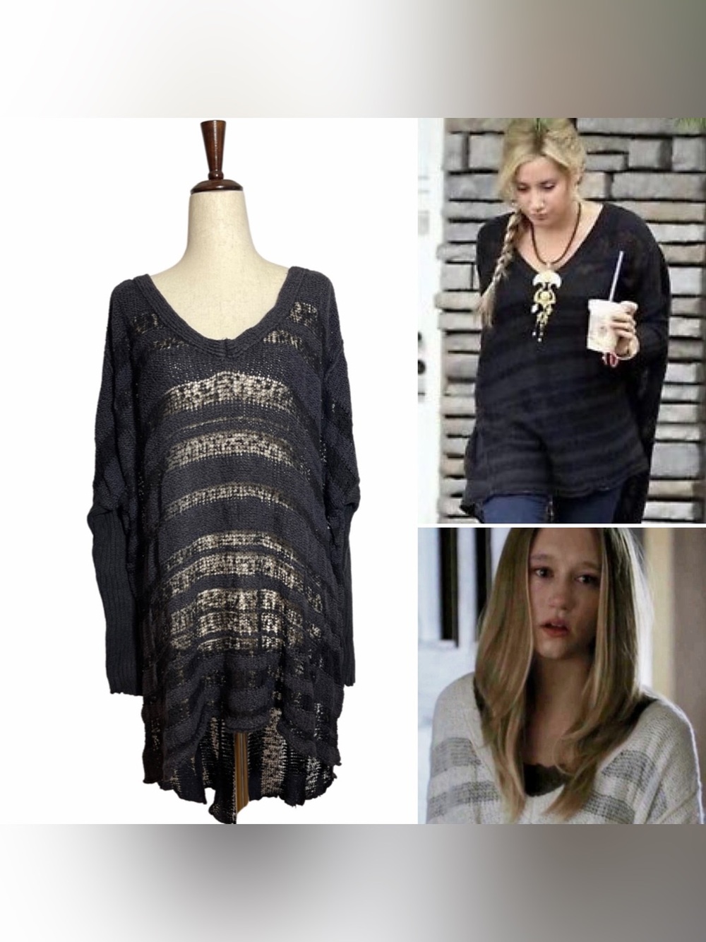 Free People • Spending Time Hi Low Striped Sweater Black S ASO Violet Harmon